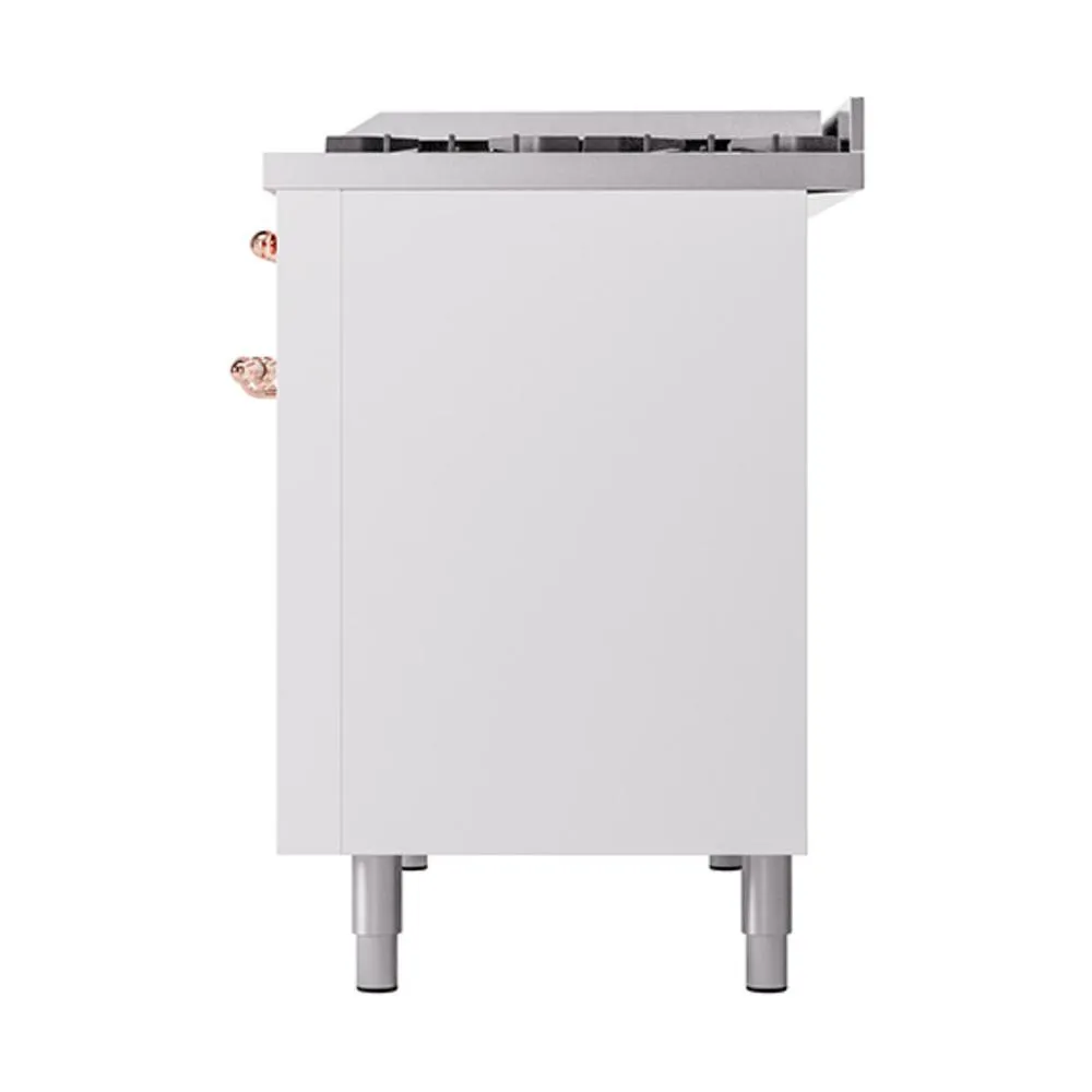 Ilve UN48FQNMPWHP Ilve Un48Fqnmpwhp Nostalgie Ii Noblesse 48" Dual Fuel Range (8 Sealed Burners   Griddle, Natural Gas, Solid Door, White, Copper)