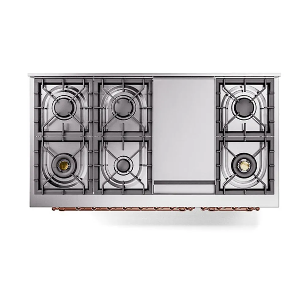 Ilve UN48FQNMPWHPLP Ilve Un48Fqnmpwhplp Nostalgie Ii Noblesse 48" Dual Fuel Range (8 Sealed Burners   Griddle, Liquid Propane, Solid Door, White, Copper)