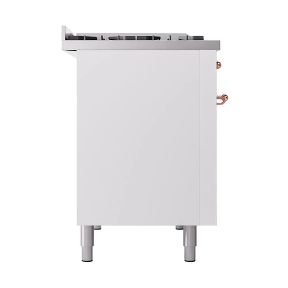 Ilve UN48FQNMPWHPLP Ilve Un48Fqnmpwhplp Nostalgie Ii Noblesse 48" Dual Fuel Range (8 Sealed Burners   Griddle, Liquid Propane, Solid Door, White, Copper)