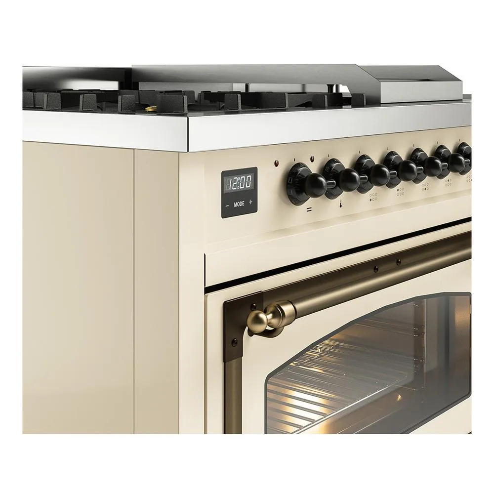Ilve UN48FSNMPAWBLP Ilve Un48Fsnmpawblp Nostalgie Ii Noblesse 48" Dual Fuel Range (5 Sealed Burners   Griddle   French Top, Liquid Propane, Triple Glass Door, Antique White, Burnished)