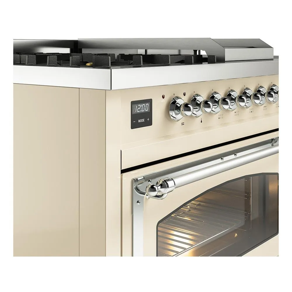 Ilve UN48FSNMPAWC Ilve Un48Fsnmpawc Nostalgie Ii Noblesse 48" Dual Fuel Range (5 Sealed Burners   Griddle   French Top, Natural Gas, Triple Glass Door, Antique White, Chrome)