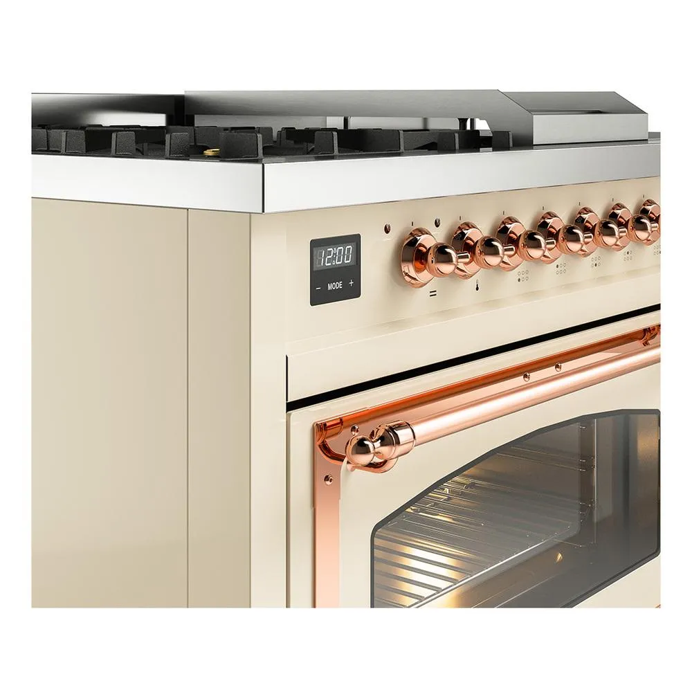 Ilve UN48FSNMPAWPLP Ilve Un48Fsnmpawplp Nostalgie Ii Noblesse 48" Dual Fuel Range (5 Sealed Burners   Griddle   French Top, Liquid Propane, Triple Glass Door, Antique White, Copper)