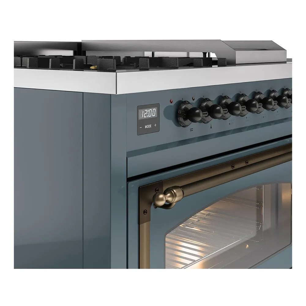 Ilve UN48FSNMPBGB Ilve Un48Fsnmpbgb Nostalgie Ii Noblesse 48" Dual Fuel Range (5 Sealed Burners   Griddle   French Top, Natural Gas, Triple Glass Door, Blue Grey, Burnished)