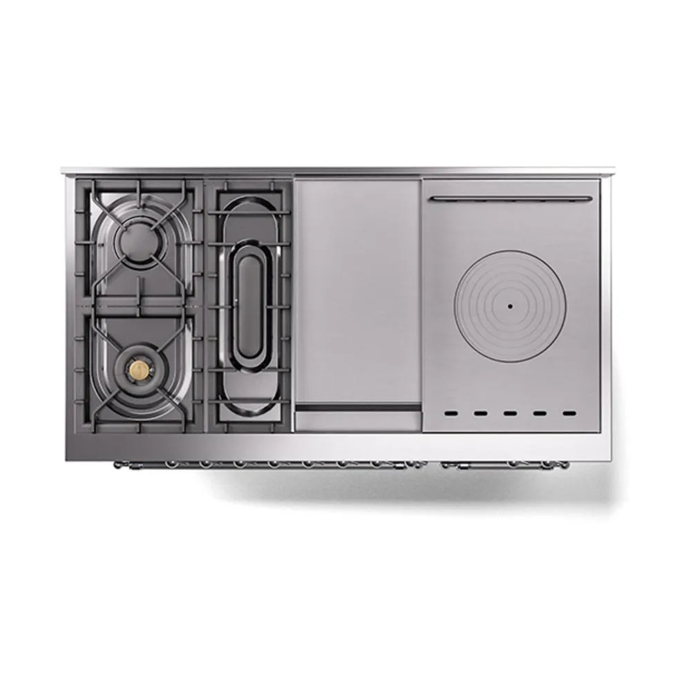 Ilve UN48FSNMPBGC Ilve Un48Fsnmpbgc Nostalgie Ii Noblesse 48" Dual Fuel Range (5 Sealed Burners   Griddle   French Top, Natural Gas, Triple Glass Door, Blue Grey, Chrome)