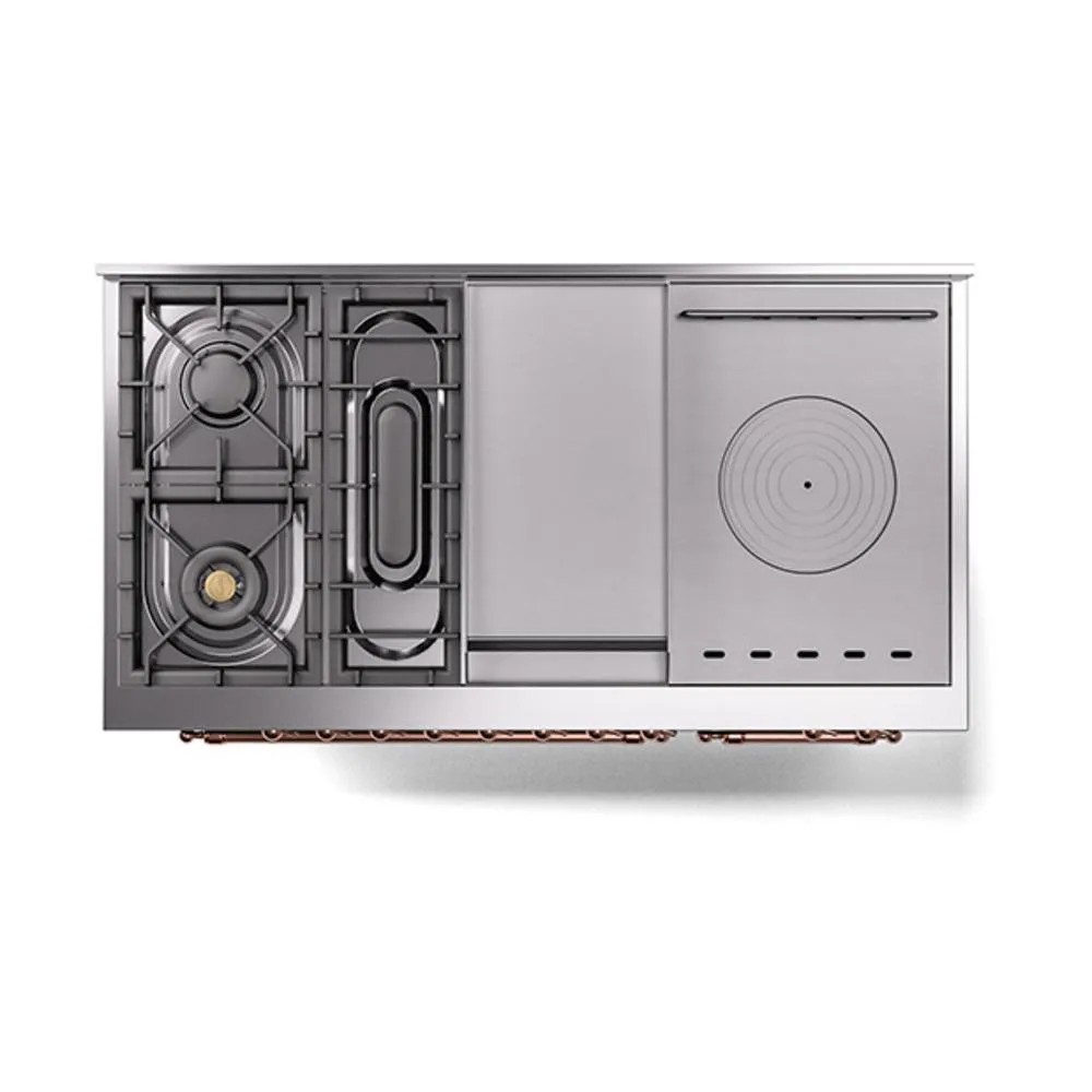 Ilve UN48FSNMPMBPLP Ilve Un48Fsnmpmbplp Nostalgie Ii Noblesse 48" Dual Fuel Range (5 Sealed Burners   Griddle   French Top, Liquid Propane, Triple Glass Door, Midnight Blue, Copper)