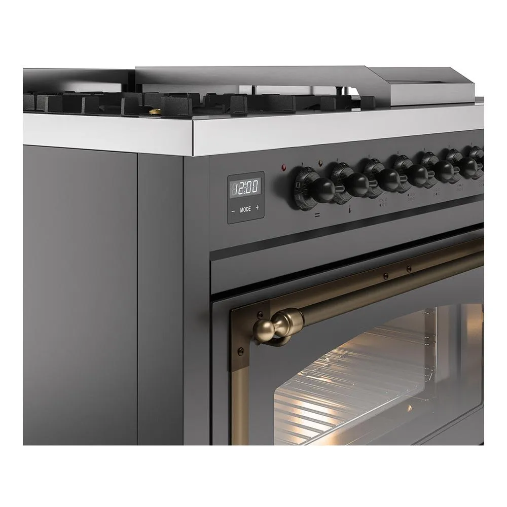 Ilve UN48FSNMPMGB Ilve Un48Fsnmpmgb Nostalgie Ii Noblesse 48" Dual Fuel Range (5 Sealed Burners   Griddle   French Top, Natural Gas, Triple Glass Door, Graphite Matte, Burnished)