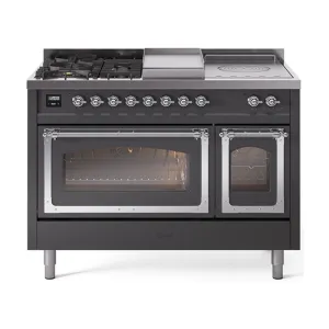 Ilve UN48FSNMPMGC Ilve Un48Fsnmpmgc Nostalgie Ii Noblesse 48" Dual Fuel Range (5 Sealed Burners   Griddle   French Top, Natural Gas, Triple Glass Door, Graphite Matte, Chrome)