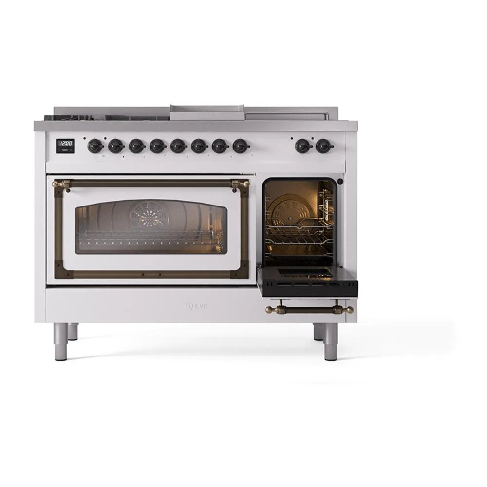 Ilve UN48FSNMPRAB Ilve Un48Fsnmprab Nostalgie Ii Noblesse 48" Dual Fuel Range (5 Sealed Burners   Griddle   French Top, Natural Gas, Triple Glass Door, Ral, Burnished)