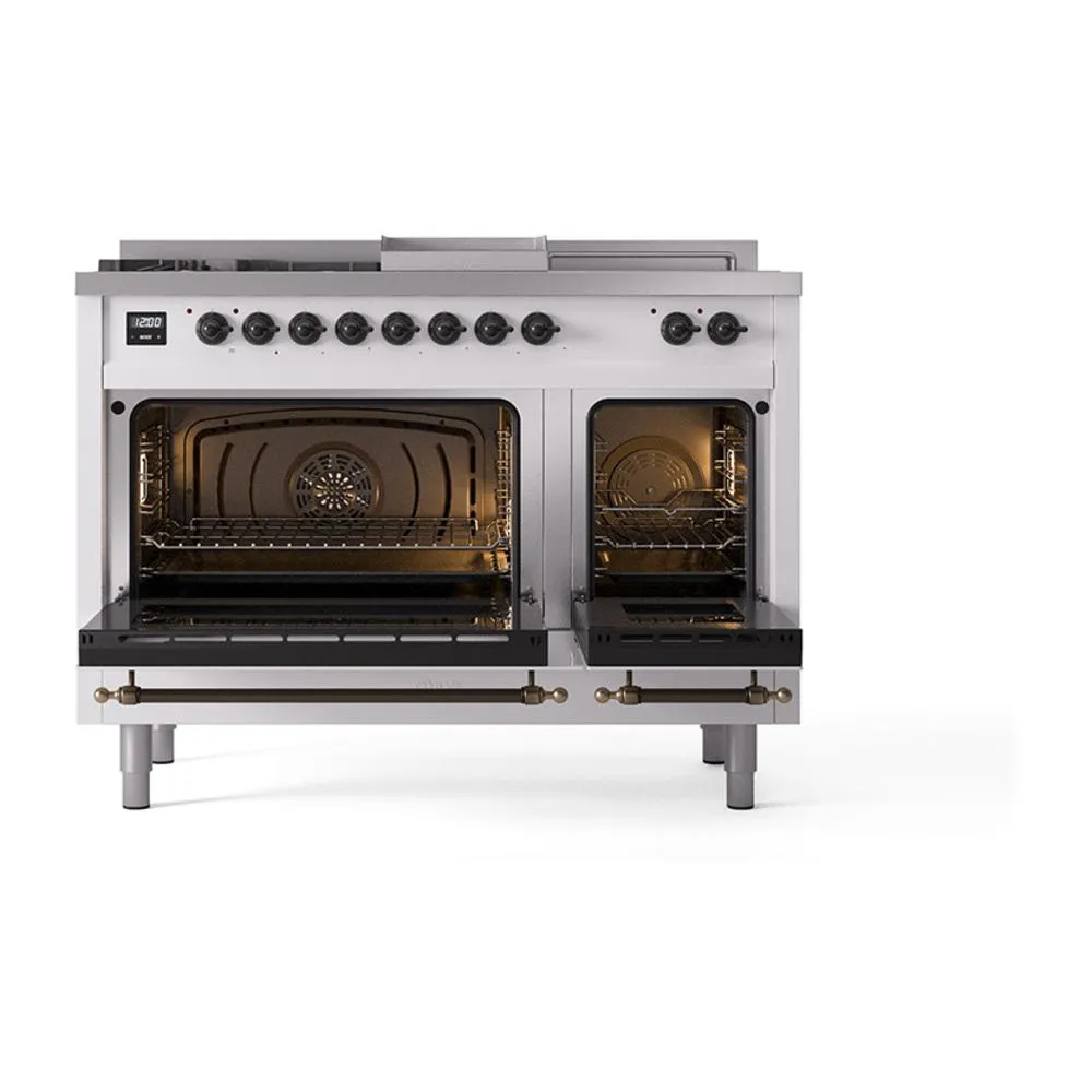 Ilve UN48FSNMPRABLP Ilve Un48Fsnmprablp Nostalgie Ii Noblesse 48" Dual Fuel Range (5 Sealed Burners   Griddle   French Top, Liquid Propane, Triple Glass Door, Ral, Burnished)