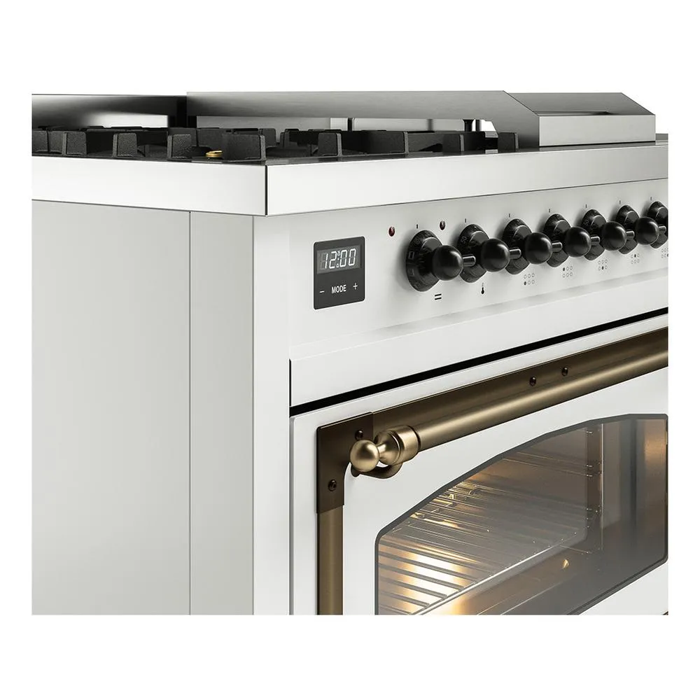 Ilve UN48FSNMPRABLP Ilve Un48Fsnmprablp Nostalgie Ii Noblesse 48" Dual Fuel Range (5 Sealed Burners   Griddle   French Top, Liquid Propane, Triple Glass Door, Ral, Burnished)