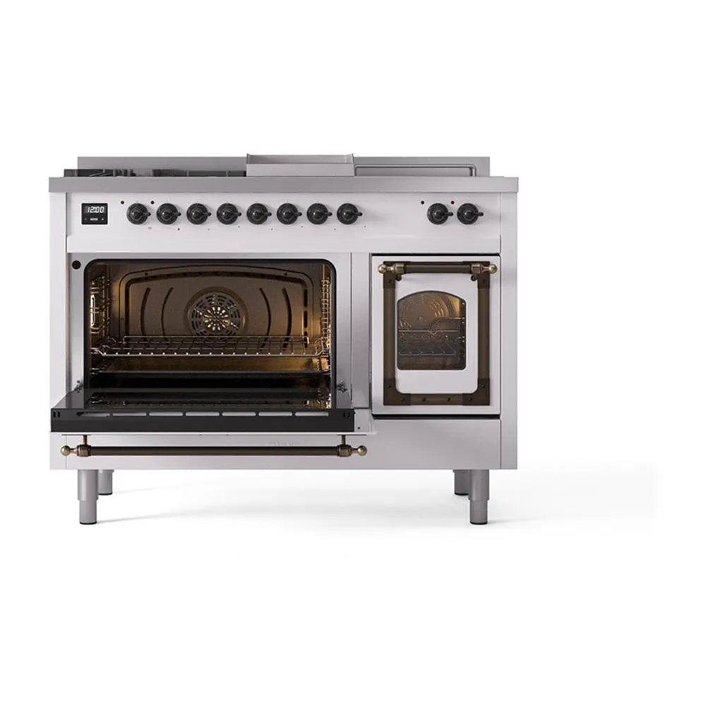 Ilve UN48FSNMPRABLP Ilve Un48Fsnmprablp Nostalgie Ii Noblesse 48" Dual Fuel Range (5 Sealed Burners   Griddle   French Top, Liquid Propane, Triple Glass Door, Ral, Burnished)
