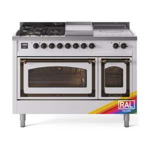 Ilve UN48FSNMPRABLP Ilve Un48Fsnmprablp Nostalgie Ii Noblesse 48" Dual Fuel Range (5 Sealed Burners   Griddle   French Top, Liquid Propane, Triple Glass Door, Ral, Burnished)