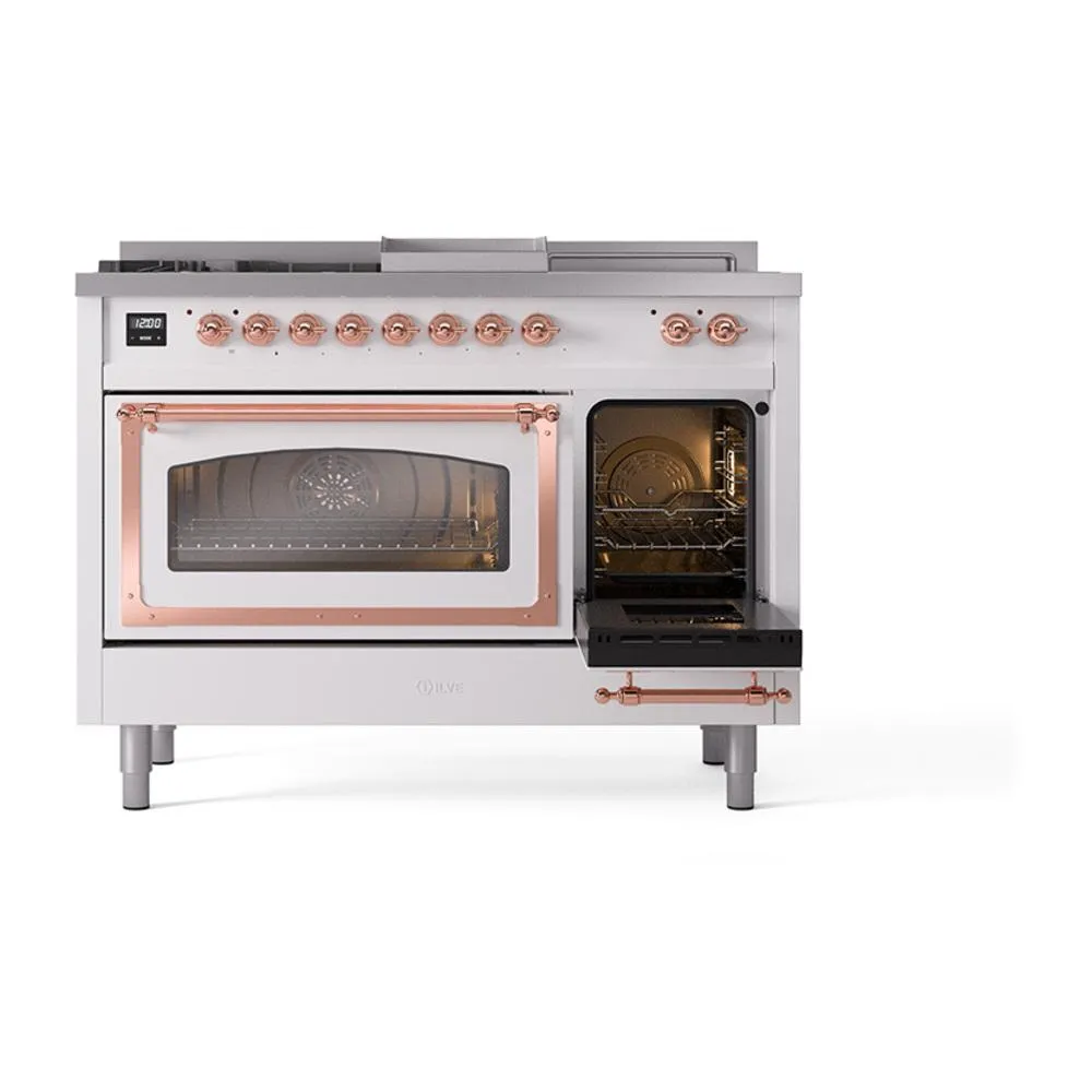 Ilve UN48FSNMPRAP Ilve Un48Fsnmprap Nostalgie Ii Noblesse 48" Dual Fuel Range (5 Sealed Burners   Griddle   French Top, Natural Gas, Triple Glass Door, Ral, Copper)