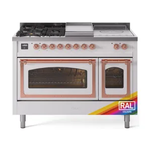 Ilve UN48FSNMPRAP Ilve Un48Fsnmprap Nostalgie Ii Noblesse 48" Dual Fuel Range (5 Sealed Burners   Griddle   French Top, Natural Gas, Triple Glass Door, Ral, Copper)