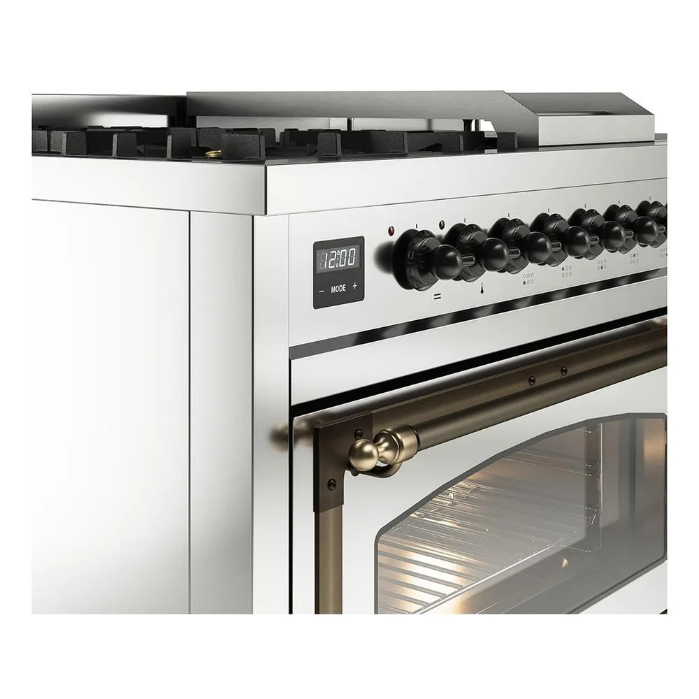 Ilve UN48FSNMPSSBLP Ilve Un48Fsnmpssblp Nostalgie Ii Noblesse 48" Dual Fuel Range (5 Sealed Burners   Griddle   French Top, Liquid Propane, Triple Glass Door, Stainless Steel, Burnished)