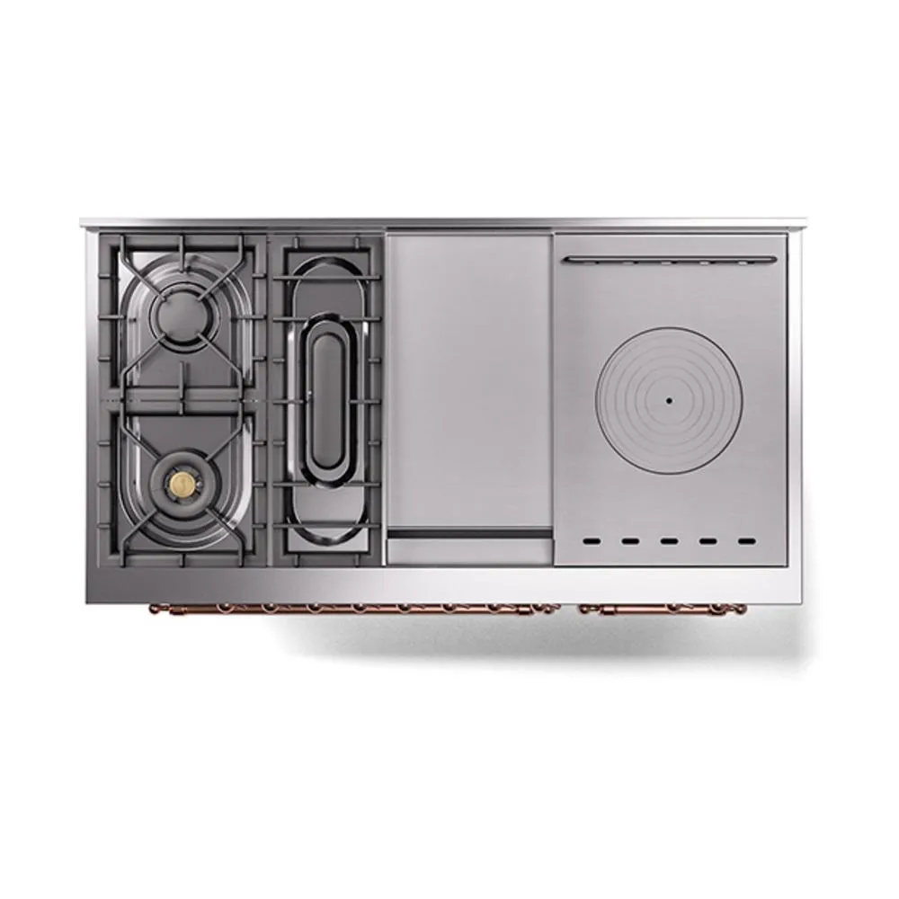 Ilve UN48FSNMPSSP Ilve Un48Fsnmpssp Nostalgie Ii Noblesse 48" Dual Fuel Range (5 Sealed Burners   Griddle   French Top, Natural Gas, Triple Glass Door, Stainless Steel, Copper)