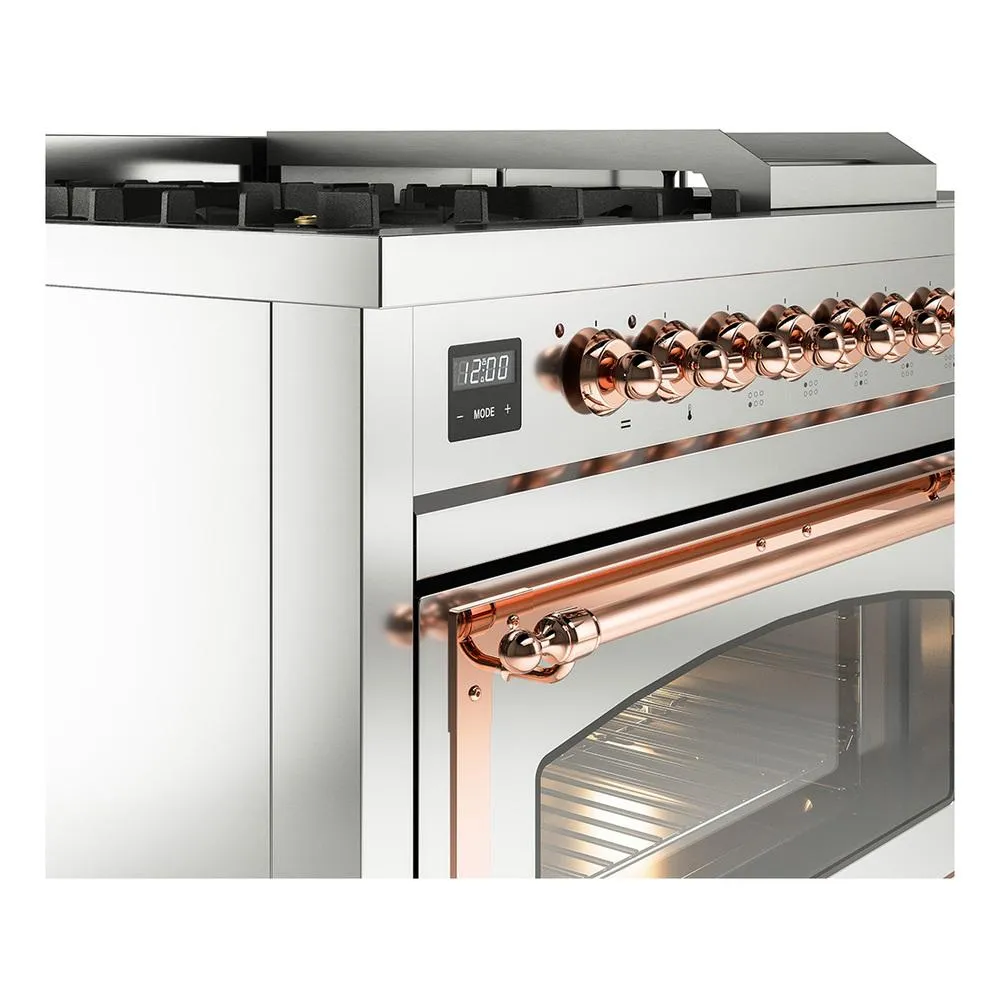Ilve UN48FSNMPSSP Ilve Un48Fsnmpssp Nostalgie Ii Noblesse 48" Dual Fuel Range (5 Sealed Burners   Griddle   French Top, Natural Gas, Triple Glass Door, Stainless Steel, Copper)