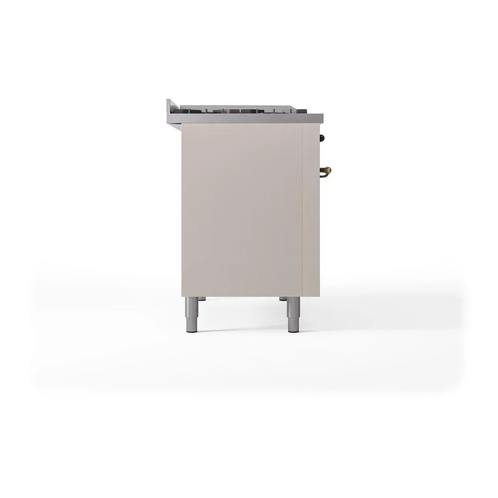Ilve UN48FSQNMPAWB Ilve Un48Fsqnmpawb Nostalgie Ii Noblesse 48" Dual Fuel Range (5 Sealed Burners   Griddle   French Top, Natural Gas, Solid Door, Antique White, Burnished)