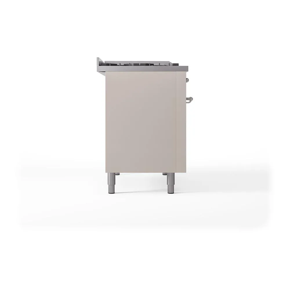 Ilve UN48FSQNMPAWCLP Ilve Un48Fsqnmpawclp Nostalgie Ii Noblesse 48" Dual Fuel Range (5 Sealed Burners   Griddle   French Top, Liquid Propane, Solid Door, Antique White, Chrome)