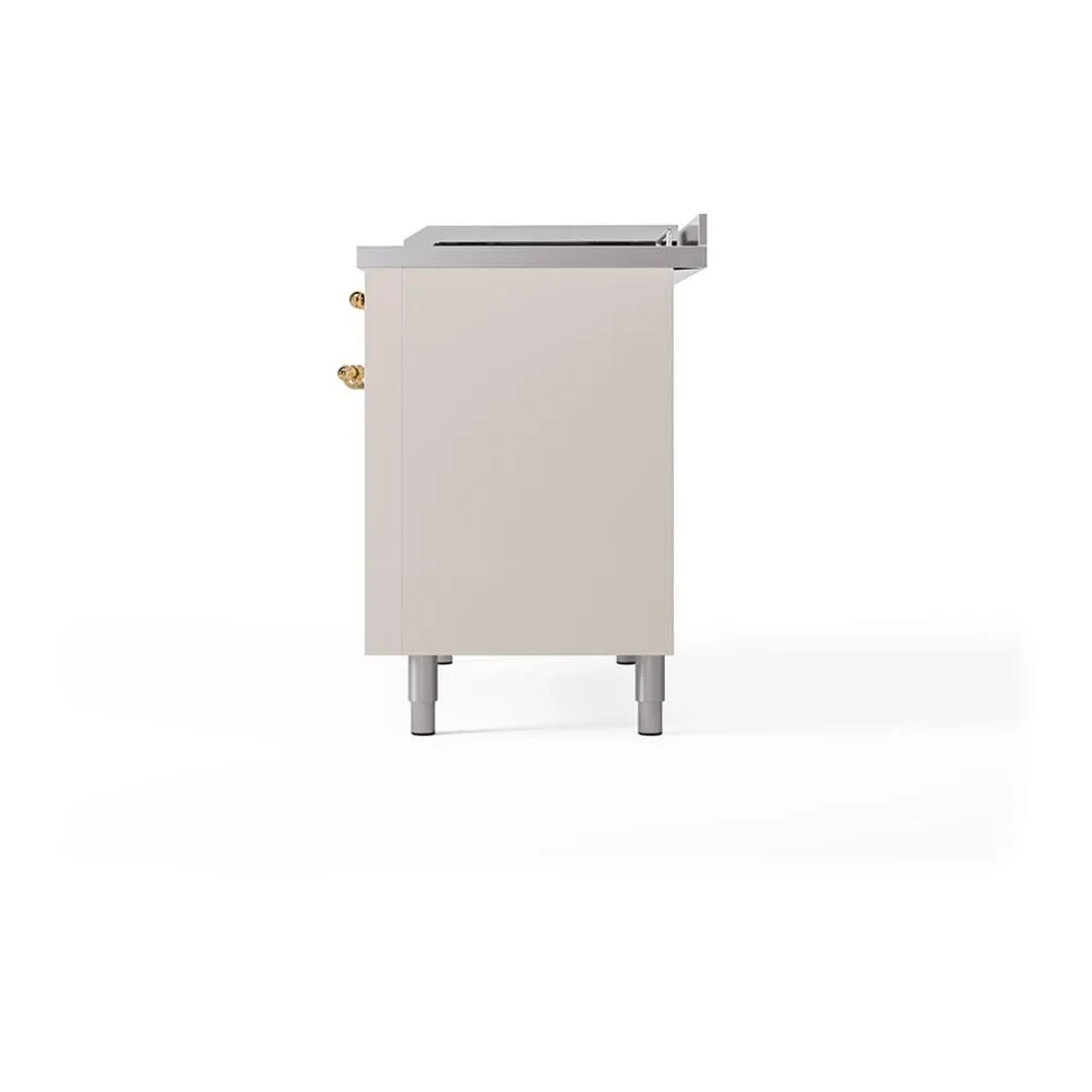 Ilve UN48FSQNMPAWG Ilve Un48Fsqnmpawg Nostalgie Ii Noblesse 48" Dual Fuel Range (5 Sealed Burners   Griddle   French Top, Natural Gas, Solid Door, Antique White, Brass)