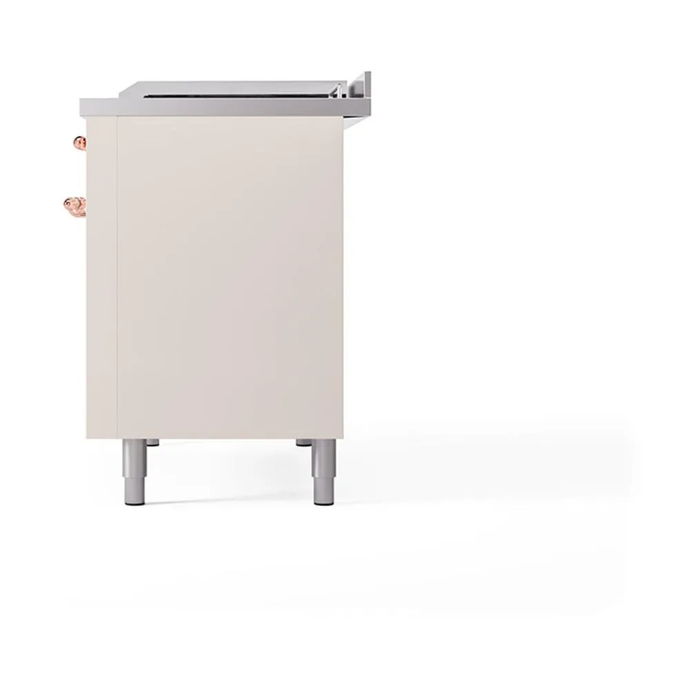 Ilve UN48FSQNMPAWP Ilve Un48Fsqnmpawp Nostalgie Ii Noblesse 48" Dual Fuel Range (5 Sealed Burners   Griddle   French Top, Natural Gas, Solid Door, Antique White, Copper)
