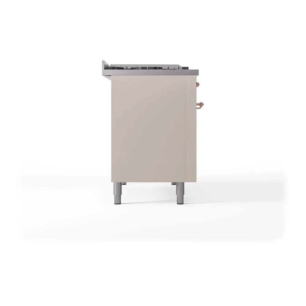Ilve UN48FSQNMPAWP Ilve Un48Fsqnmpawp Nostalgie Ii Noblesse 48" Dual Fuel Range (5 Sealed Burners   Griddle   French Top, Natural Gas, Solid Door, Antique White, Copper)