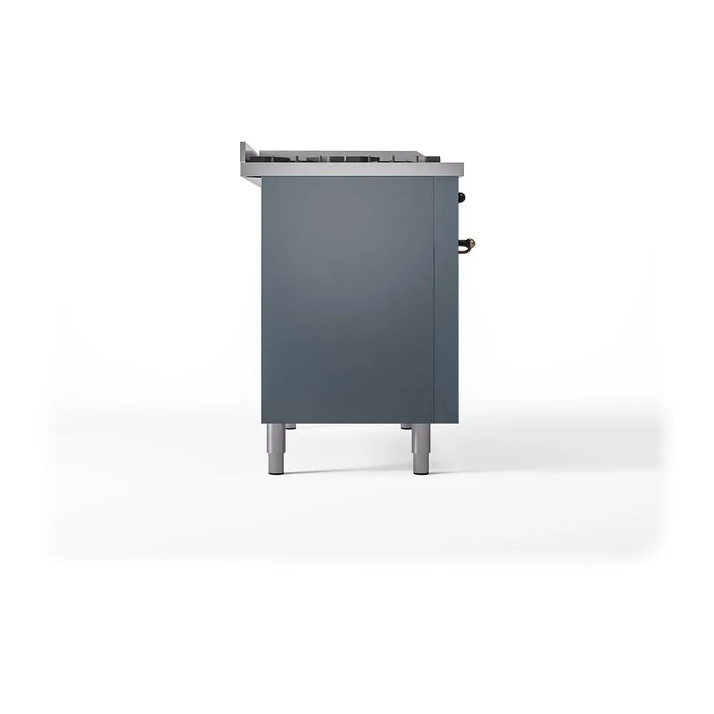 Ilve UN48FSQNMPBGBLP Ilve Un48Fsqnmpbgblp Nostalgie Ii Noblesse 48" Dual Fuel Range (5 Sealed Burners   Griddle   French Top, Liquid Propane, Solid Door, Blue Grey, Burnished)