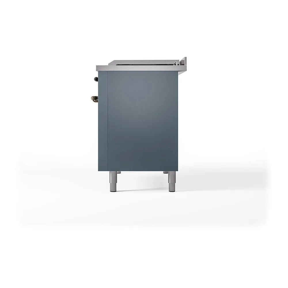 Ilve UN48FSQNMPBGBLP Ilve Un48Fsqnmpbgblp Nostalgie Ii Noblesse 48" Dual Fuel Range (5 Sealed Burners   Griddle   French Top, Liquid Propane, Solid Door, Blue Grey, Burnished)