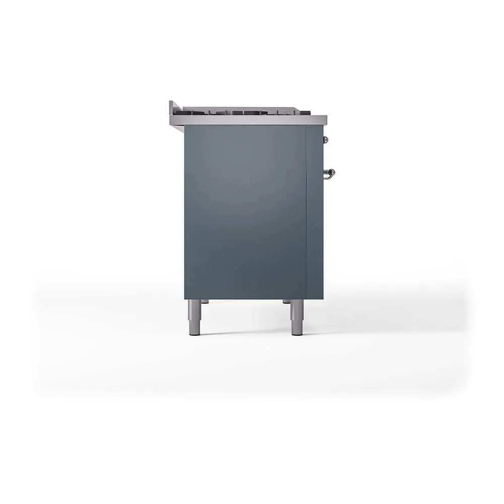 Ilve UN48FSQNMPBGCLP Ilve Un48Fsqnmpbgclp Nostalgie Ii Noblesse 48" Dual Fuel Range (5 Sealed Burners   Griddle   French Top, Liquid Propane, Solid Door, Blue Grey, Chrome)