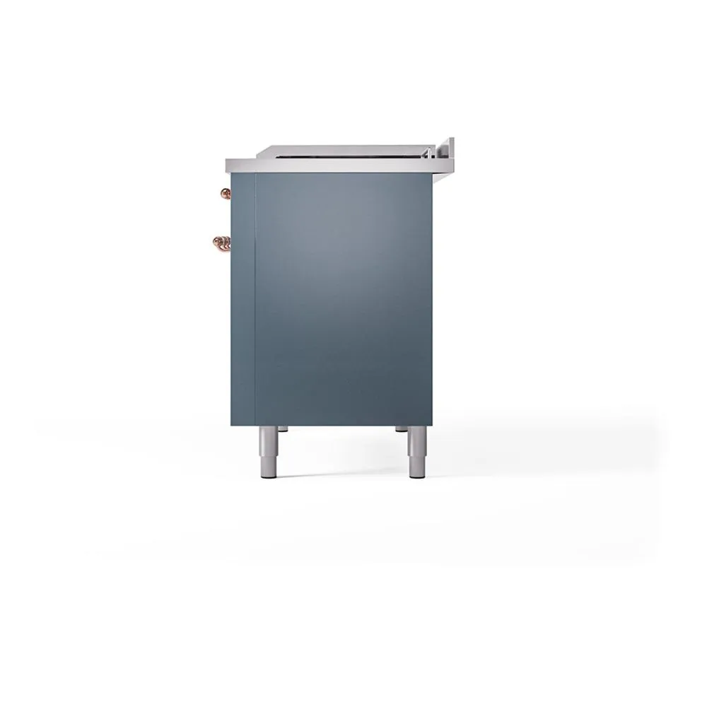 Ilve UN48FSQNMPBGP Ilve Un48Fsqnmpbgp Nostalgie Ii Noblesse 48" Dual Fuel Range (5 Sealed Burners   Griddle   French Top, Natural Gas, Solid Door, Blue Grey, Copper)