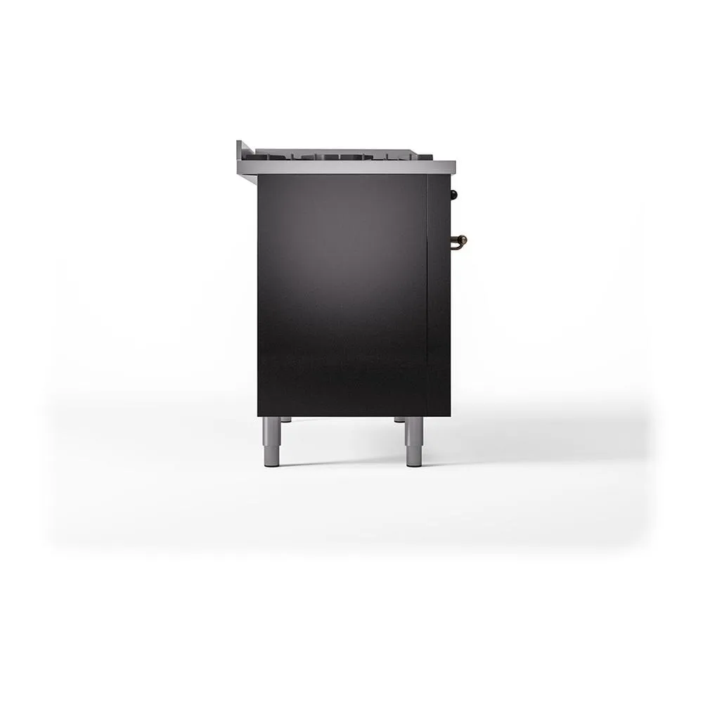 Ilve UN48FSQNMPBKB Ilve Un48Fsqnmpbkb Nostalgie Ii Noblesse 48" Dual Fuel Range (5 Sealed Burners   Griddle   French Top, Natural Gas, Solid Door, Glossy Black, Burnished)