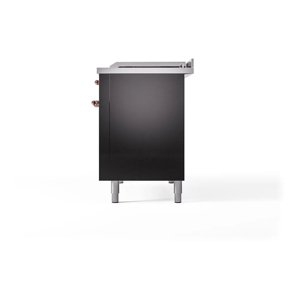 Ilve UN48FSQNMPBKP Ilve Un48Fsqnmpbkp Nostalgie Ii Noblesse 48" Dual Fuel Range (5 Sealed Burners   Griddle   French Top, Natural Gas, Solid Door, Glossy Black, Copper)
