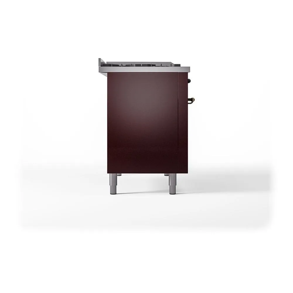 Ilve UN48FSQNMPBUB Ilve Un48Fsqnmpbub Nostalgie Ii Noblesse 48" Dual Fuel Range (5 Sealed Burners   Griddle   French Top, Natural Gas, Solid Door, Burgundy, Burnished)