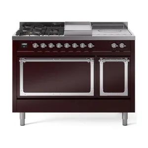 Ilve UN48FSQNMPBUCLP Ilve Un48Fsqnmpbuclp Nostalgie Ii Noblesse 48" Dual Fuel Range (5 Sealed Burners   Griddle   French Top, Liquid Propane, Solid Door, Burgundy, Chrome)