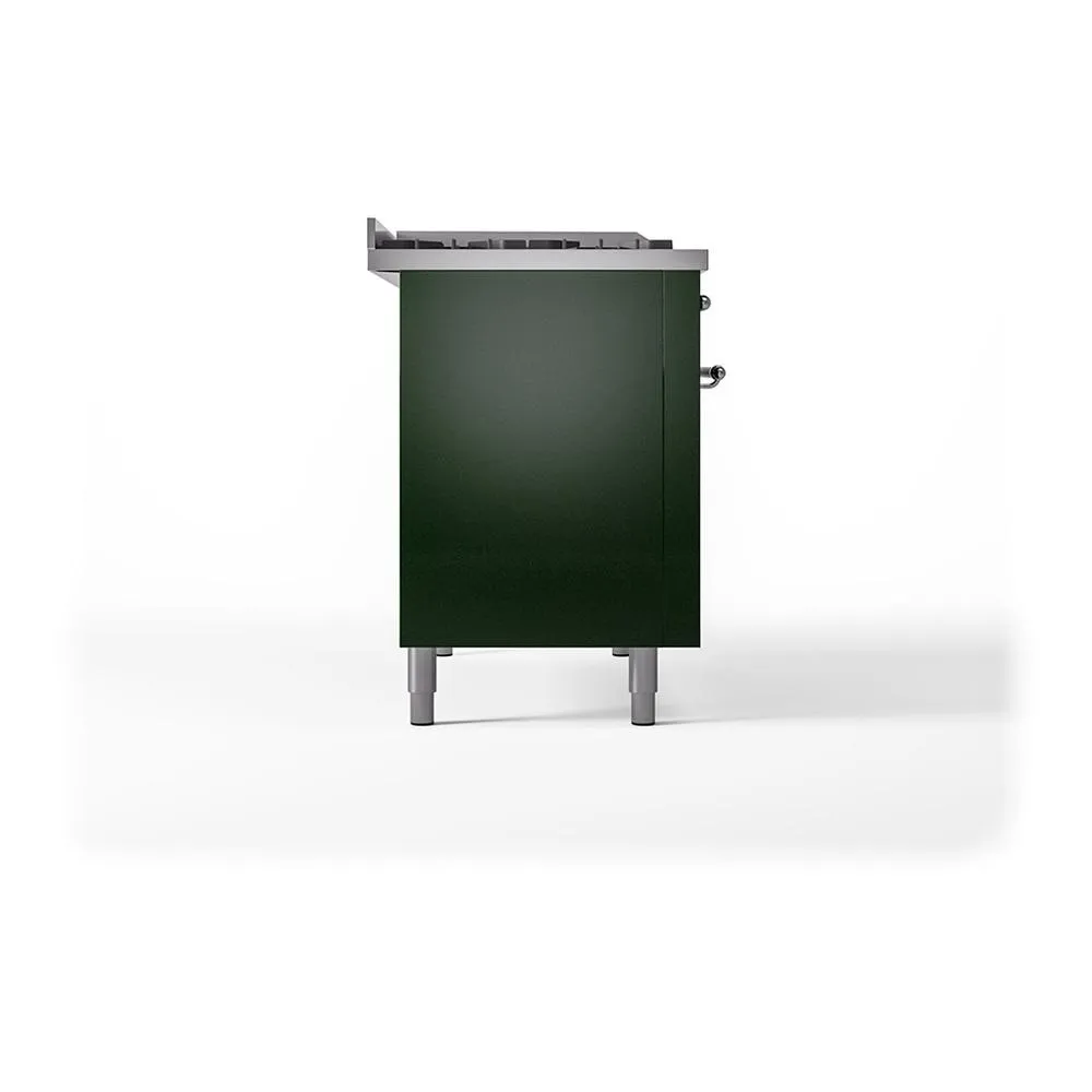 Ilve UN48FSQNMPEGC Ilve Un48Fsqnmpegc Nostalgie Ii Noblesse 48" Dual Fuel Range (5 Sealed Burners   Griddle   French Top, Natural Gas, Solid Door, Emerald Green, Chrome)