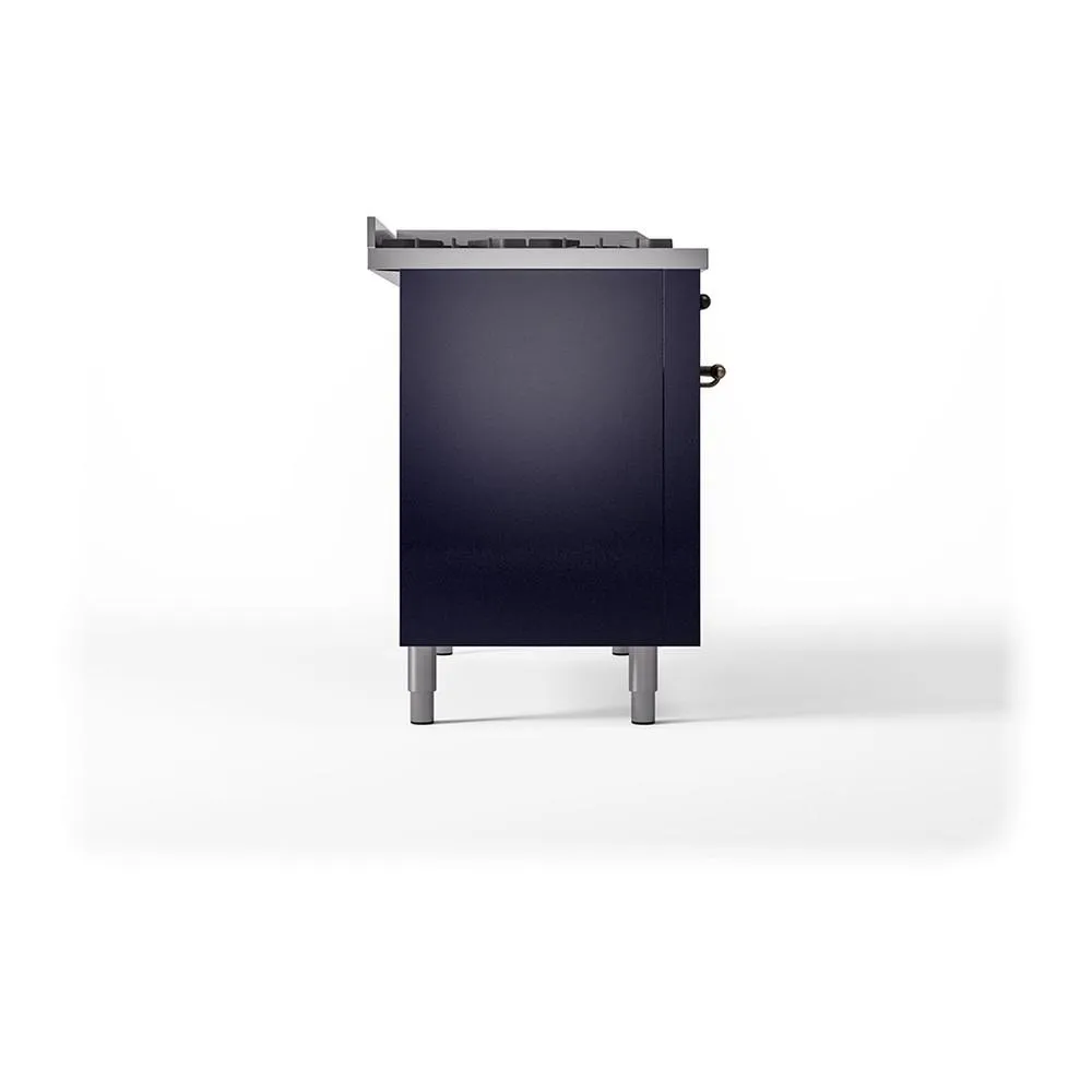 Ilve UN48FSQNMPMBB Ilve Un48Fsqnmpmbb Nostalgie Ii Noblesse 48" Dual Fuel Range (5 Sealed Burners   Griddle   French Top, Natural Gas, Solid Door, Midnight Blue, Burnished)