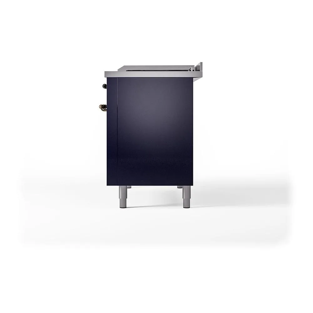 Ilve UN48FSQNMPMBB Ilve Un48Fsqnmpmbb Nostalgie Ii Noblesse 48" Dual Fuel Range (5 Sealed Burners   Griddle   French Top, Natural Gas, Solid Door, Midnight Blue, Burnished)