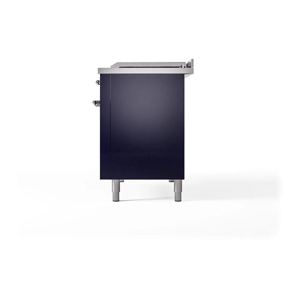 Ilve UN48FSQNMPMBCLP Ilve Un48Fsqnmpmbclp Nostalgie Ii Noblesse 48" Dual Fuel Range (5 Sealed Burners   Griddle   French Top, Liquid Propane, Solid Door, Midnight Blue, Chrome)