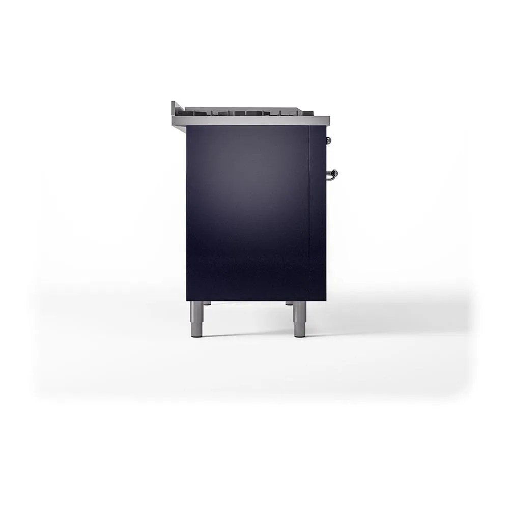 Ilve UN48FSQNMPMBCLP Ilve Un48Fsqnmpmbclp Nostalgie Ii Noblesse 48" Dual Fuel Range (5 Sealed Burners   Griddle   French Top, Liquid Propane, Solid Door, Midnight Blue, Chrome)