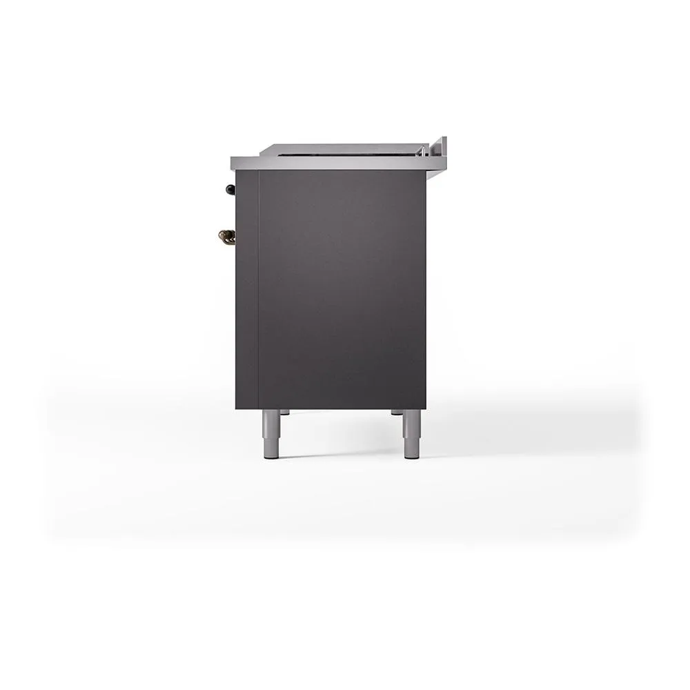 Ilve UN48FSQNMPMGB Ilve Un48Fsqnmpmgb Nostalgie Ii Noblesse 48" Dual Fuel Range (5 Sealed Burners   Griddle   French Top, Natural Gas, Solid Door, Graphite Matte, Burnished)