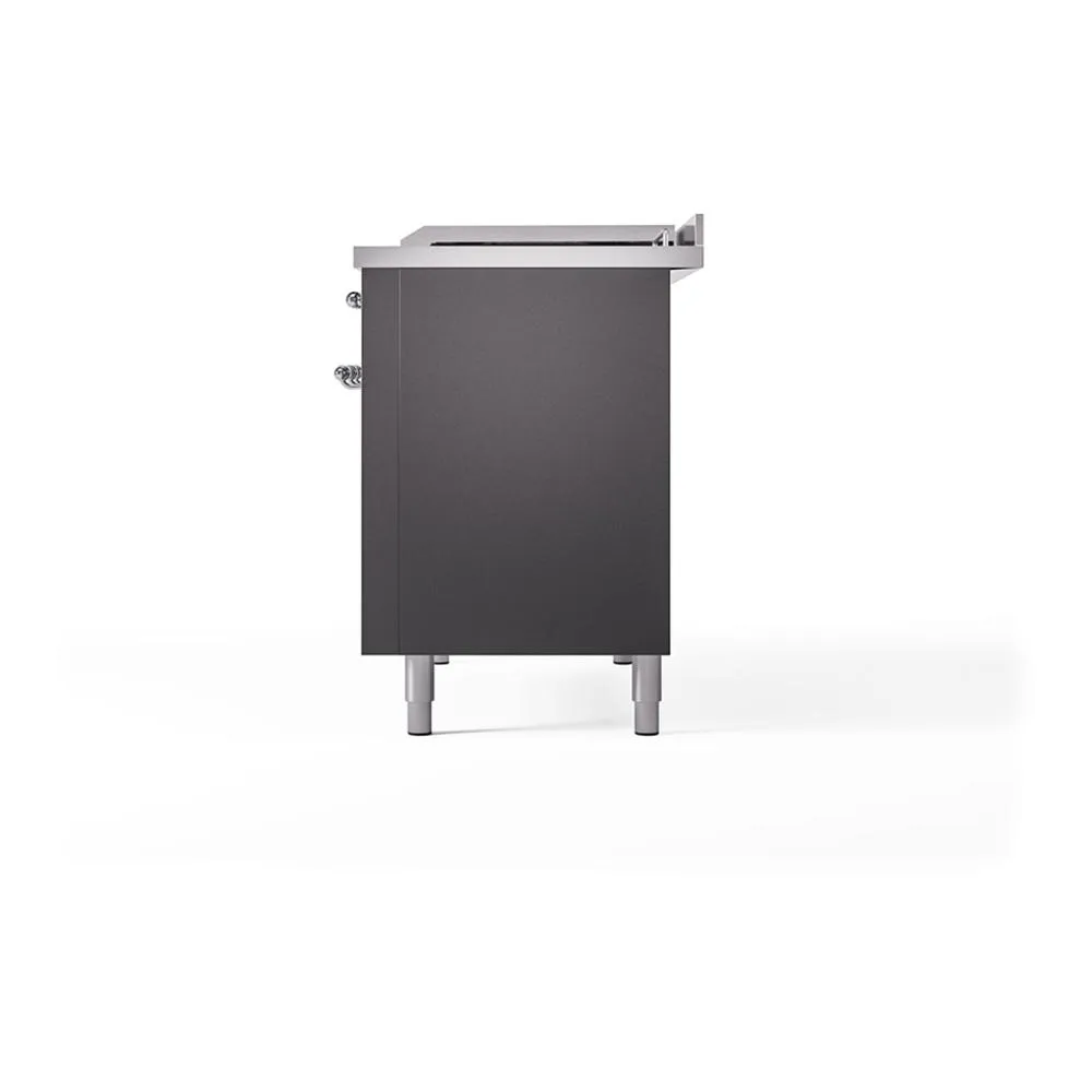Ilve UN48FSQNMPMGCLP Ilve Un48Fsqnmpmgclp Nostalgie Ii Noblesse 48" Dual Fuel Range (5 Sealed Burners   Griddle   French Top, Liquid Propane, Solid Door, Graphite Matte, Chrome)