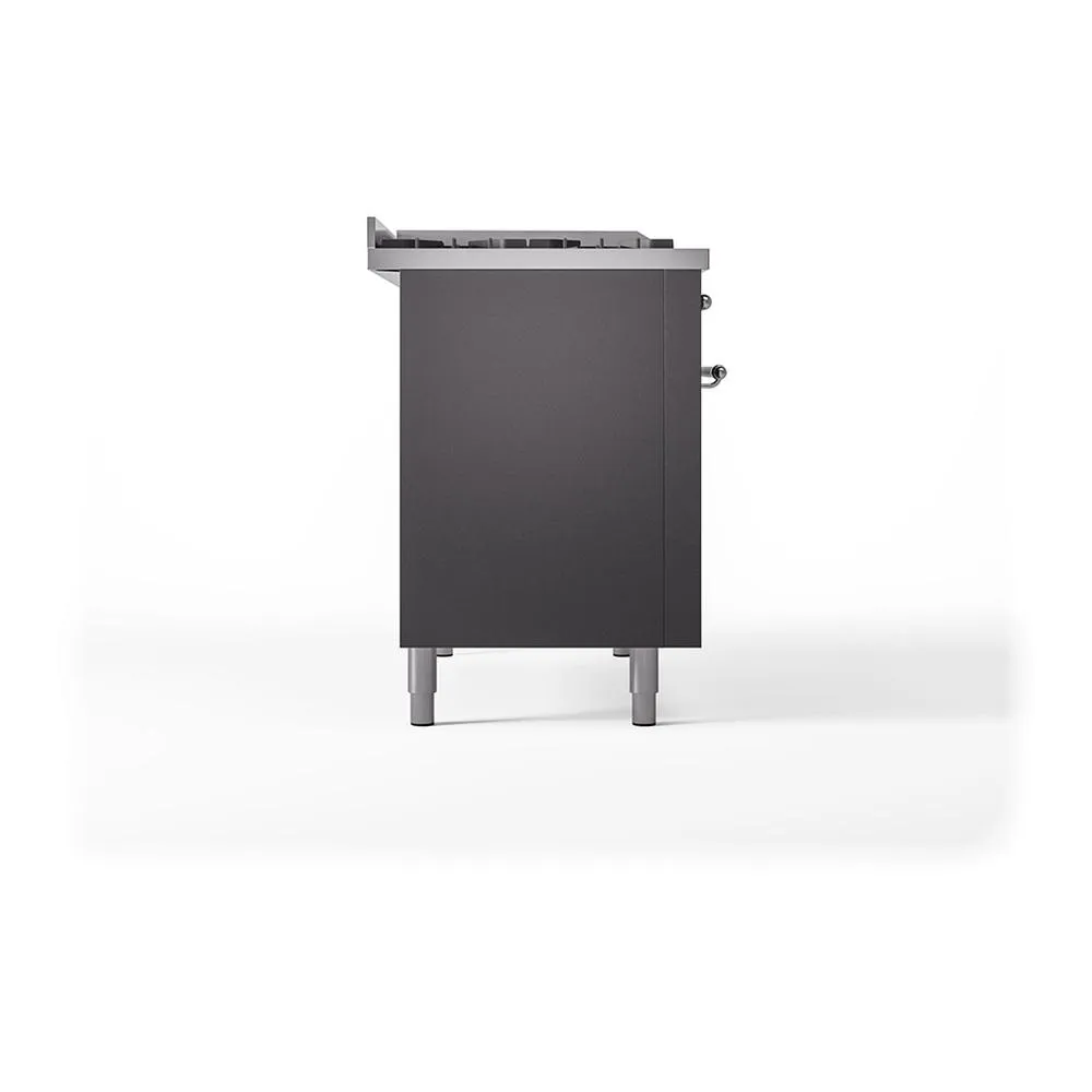 Ilve UN48FSQNMPMGCLP Ilve Un48Fsqnmpmgclp Nostalgie Ii Noblesse 48" Dual Fuel Range (5 Sealed Burners   Griddle   French Top, Liquid Propane, Solid Door, Graphite Matte, Chrome)