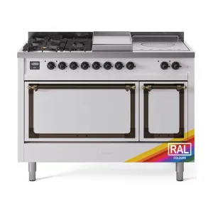 Ilve UN48FSQNMPRAB Ilve Un48Fsqnmprab Nostalgie Ii Noblesse 48" Dual Fuel Range (5 Sealed Burners   Griddle   French Top, Natural Gas, Solid Door, Ral, Burnished)