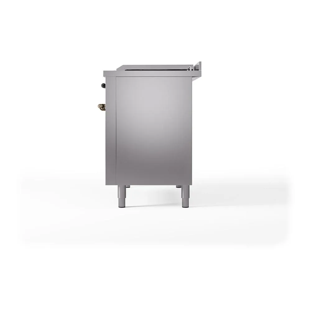 Ilve UN48FSQNMPSSB Ilve Un48Fsqnmpssb Nostalgie Ii Noblesse 48" Dual Fuel Range (5 Sealed Burners   Griddle   French Top, Natural Gas, Solid Door, Stainless Steel, Burnished)