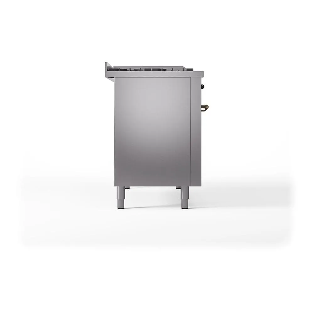 Ilve UN48FSQNMPSSB Ilve Un48Fsqnmpssb Nostalgie Ii Noblesse 48" Dual Fuel Range (5 Sealed Burners   Griddle   French Top, Natural Gas, Solid Door, Stainless Steel, Burnished)