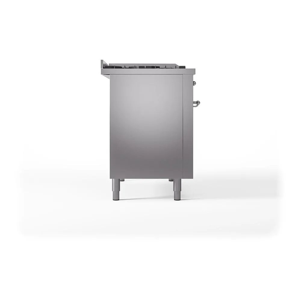 Ilve UN48FSQNMPSSCLP Ilve Un48Fsqnmpssclp Nostalgie Ii Noblesse 48" Dual Fuel Range (5 Sealed Burners   Griddle   French Top, Liquid Propane, Solid Door, Stainless Steel, Chrome)