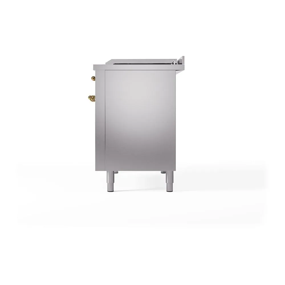 Ilve UN48FSQNMPSSGLP Ilve Un48Fsqnmpssglp Nostalgie Ii Noblesse 48" Dual Fuel Range (5 Sealed Burners   Griddle   French Top, Liquid Propane, Solid Door, Stainless Steel, Brass)