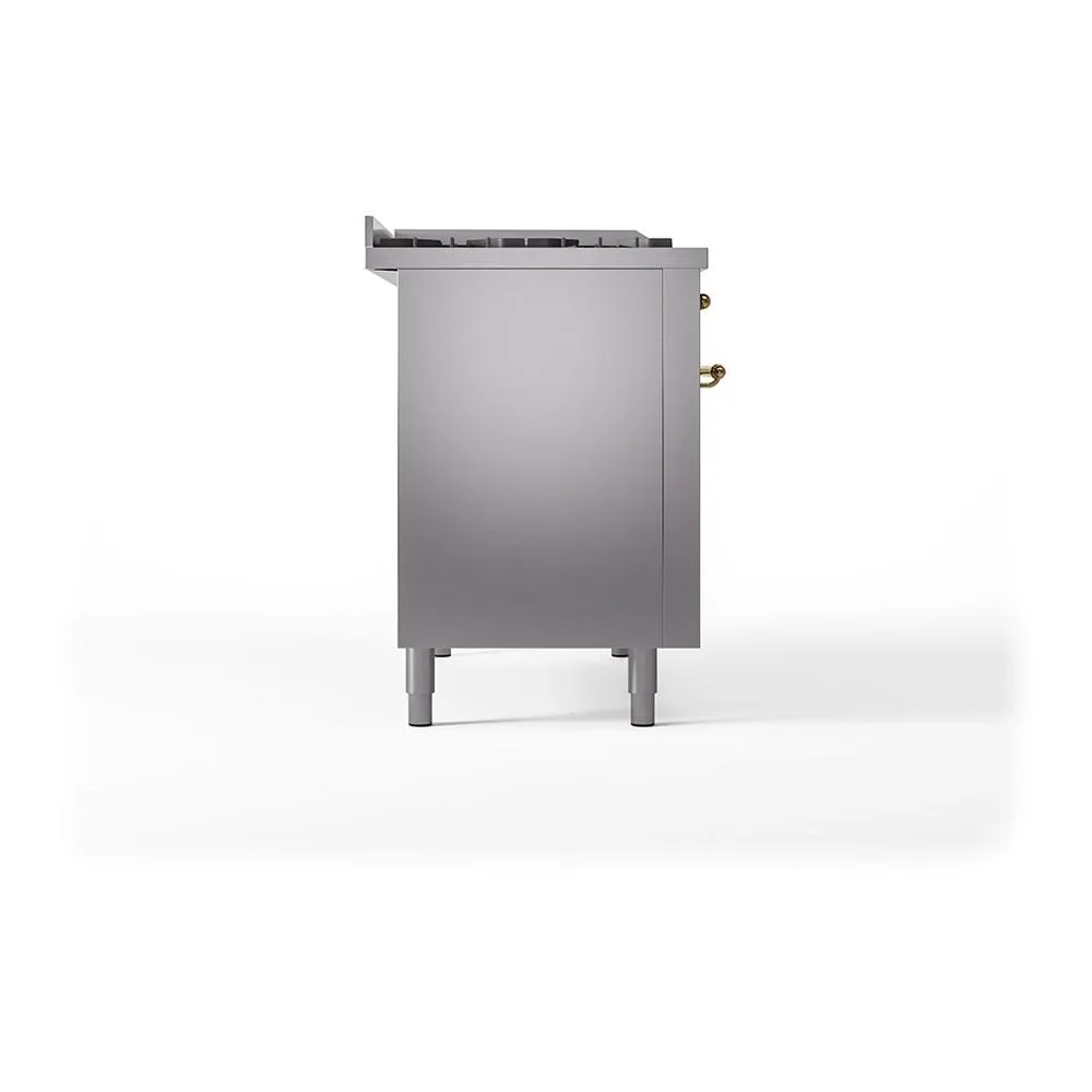 Ilve UN48FSQNMPSSGLP Ilve Un48Fsqnmpssglp Nostalgie Ii Noblesse 48" Dual Fuel Range (5 Sealed Burners   Griddle   French Top, Liquid Propane, Solid Door, Stainless Steel, Brass)