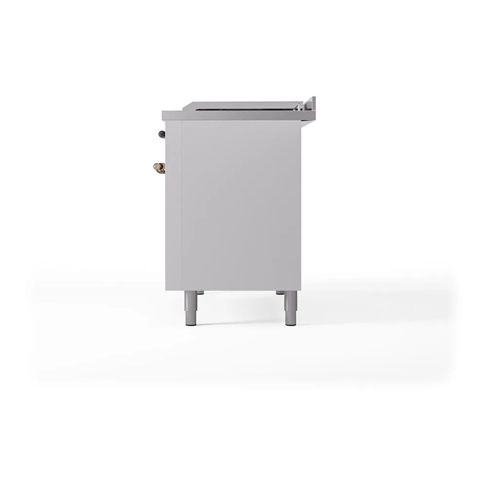 Ilve UN48FSQNMPWHB Ilve Un48Fsqnmpwhb Nostalgie Ii Noblesse 48" Dual Fuel Range (5 Sealed Burners   Griddle   French Top, Natural Gas, Solid Door, White, Burnished)