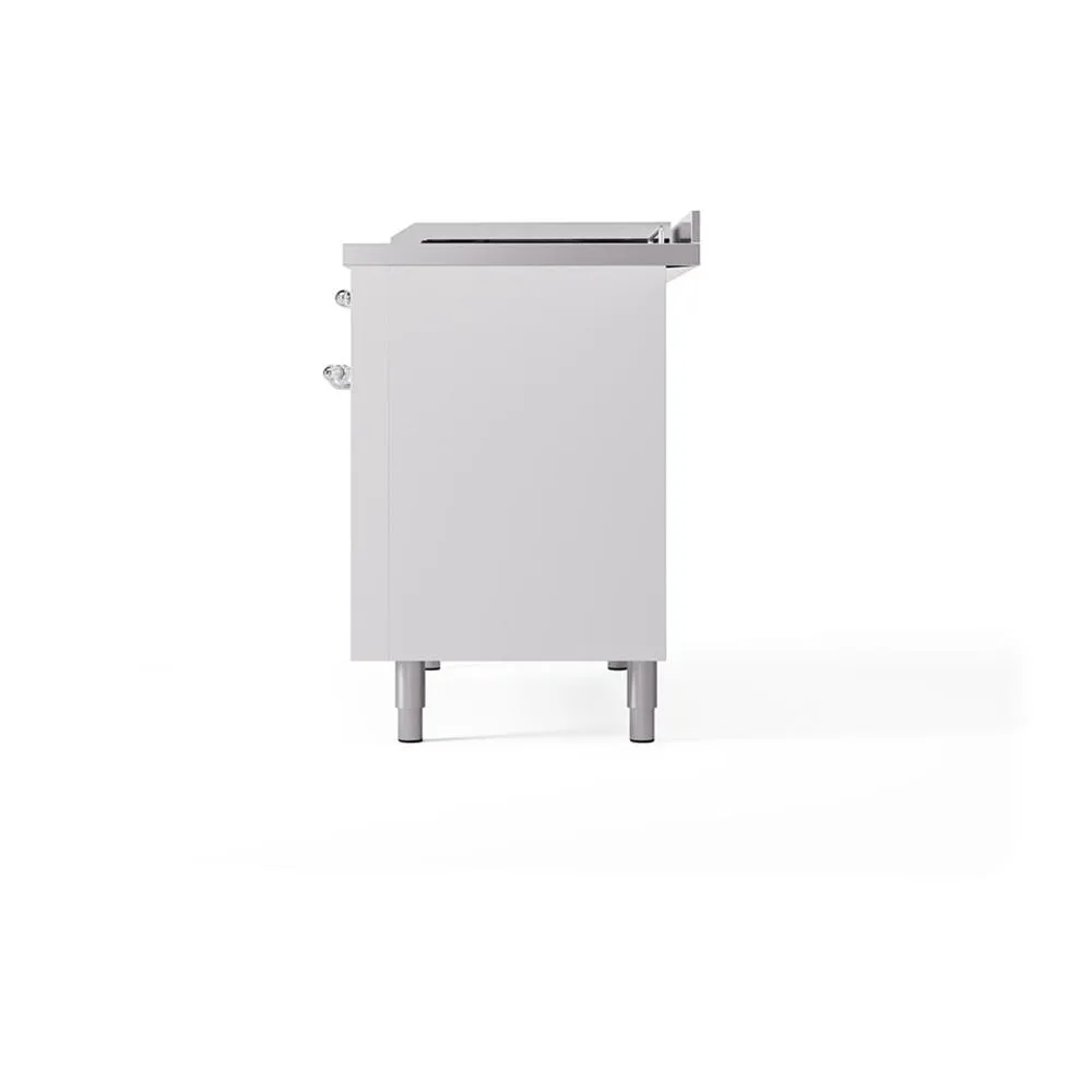 Ilve UN48FSQNMPWHC Ilve Un48Fsqnmpwhc Nostalgie Ii Noblesse 48" Dual Fuel Range (5 Sealed Burners   Griddle   French Top, Natural Gas, Solid Door, White, Chrome)